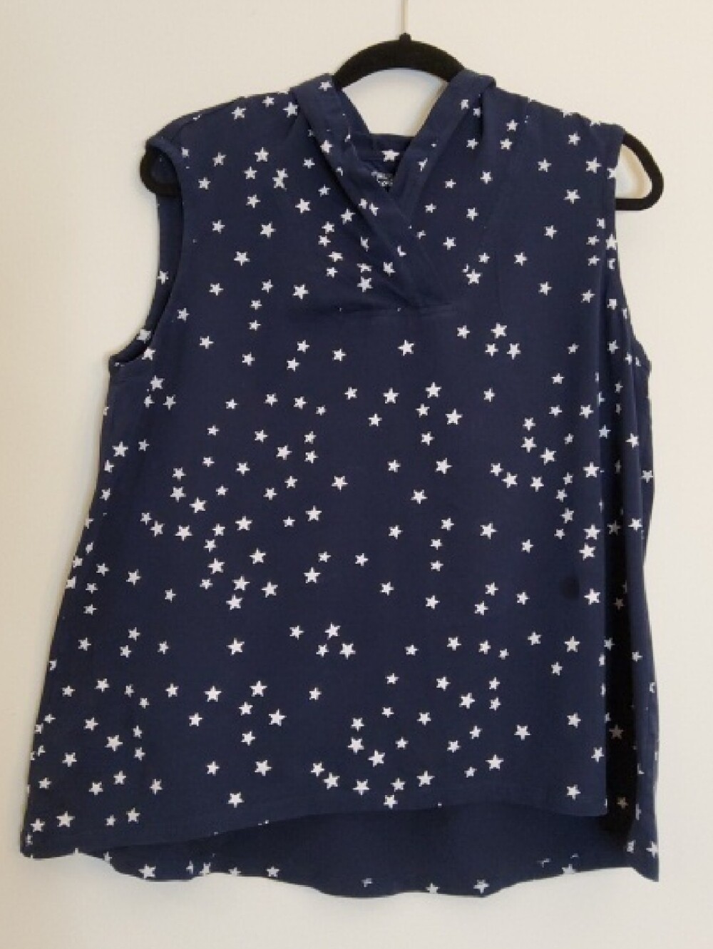 Navy Star Print Sleeveless Hooded Top